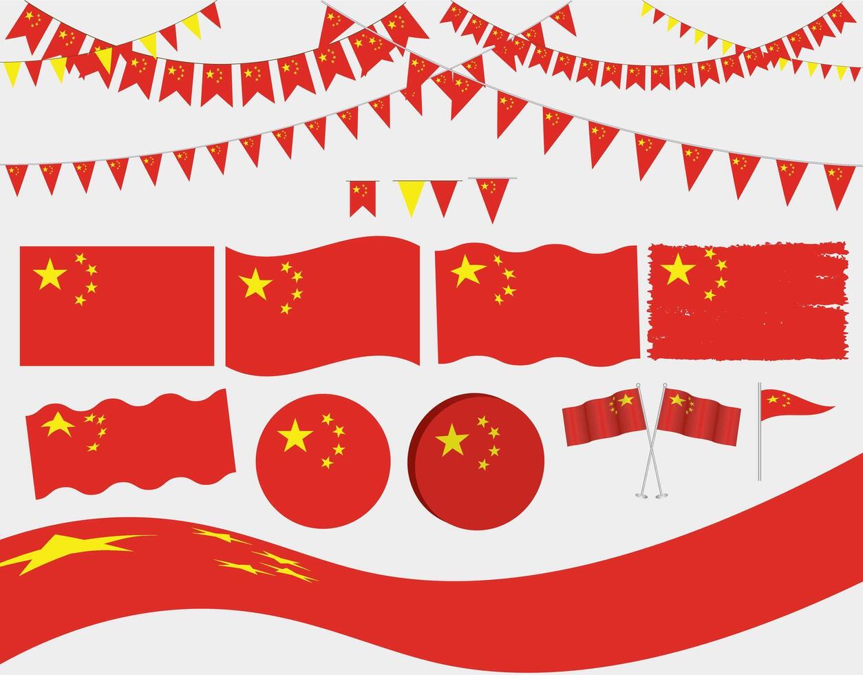 Set of China Flag Set with Bunting, Circular Icons, Waving Flags, Decorative Elements for Independence or National Day Celebrations, Patriotic Events, Banners, Posters, Social Media Posts vector