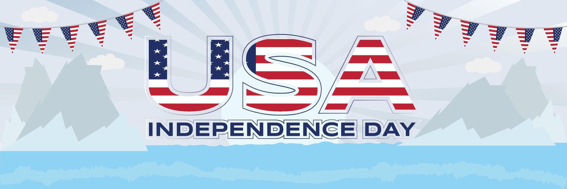USA Independence Day Banner with Patriotic Text, American Flag Colors, and Festive Bunting Decorations for National Day Posts, Protest or Campaign vector