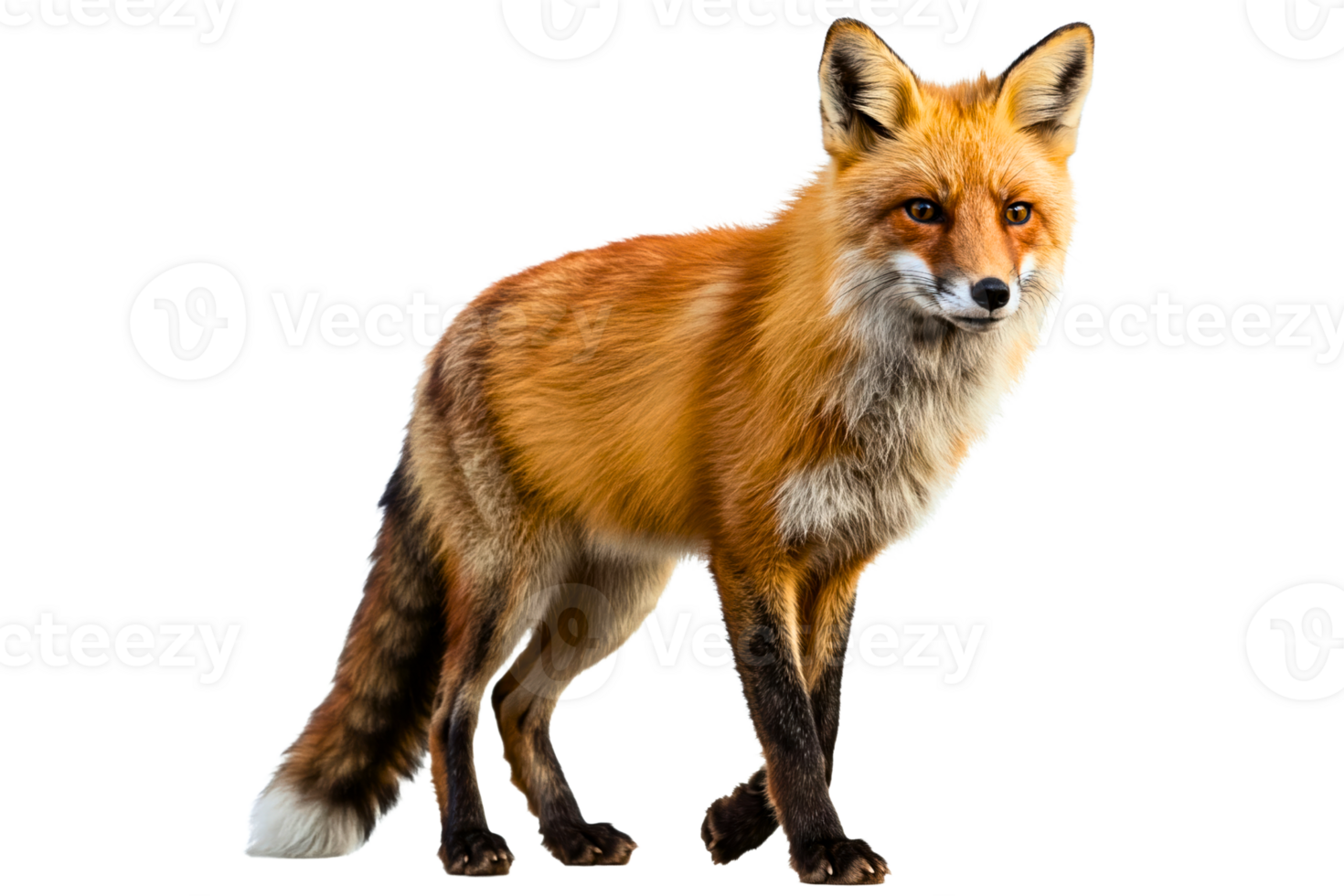 Graceful red fox standing alert with a curious expression isolated on a transparent background png