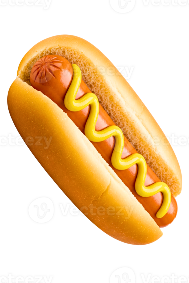 Hot Dog with Mustard Topping on Soft Bun isolated on a transparent background png
