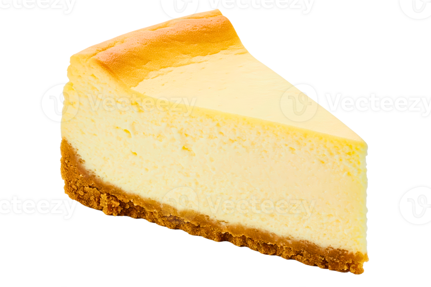 Slice of creamy classic cheesecake dessert isolated on a transparent background png