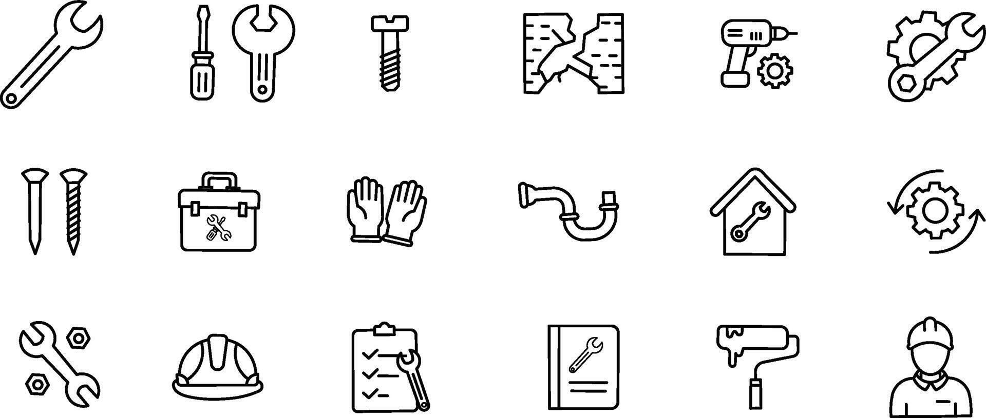 Editable Thin Line Tool Icons Maintenance, DIY and Home Repair vector