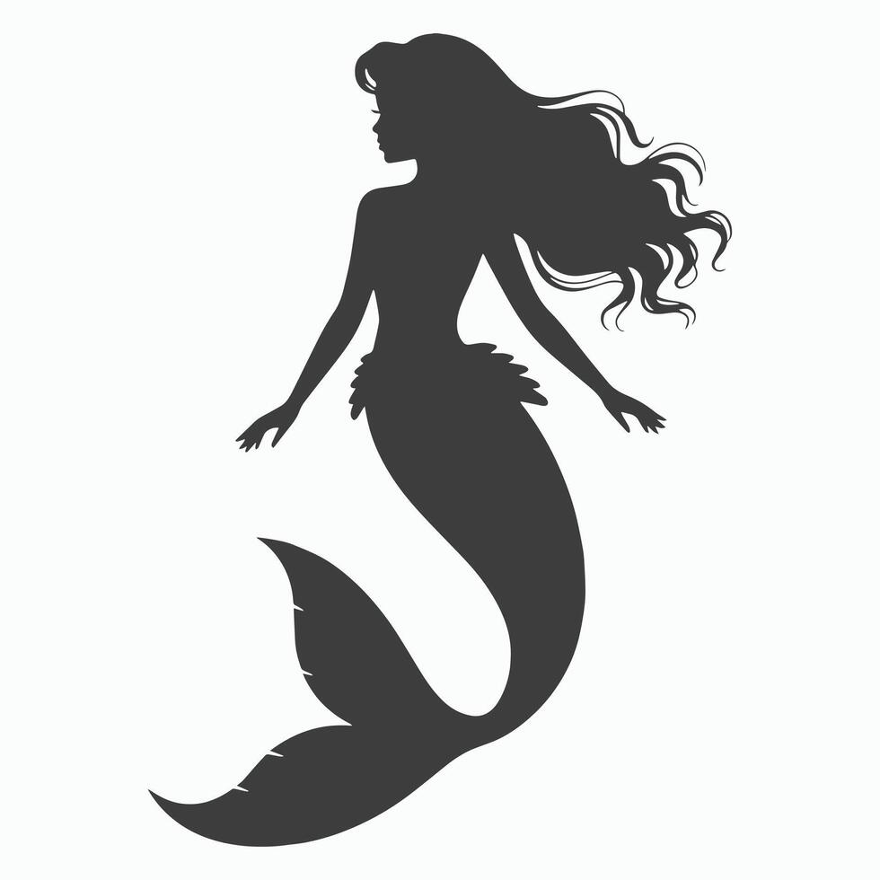 Elegant Silhouette of a Mermaid with Flowing Hair vector