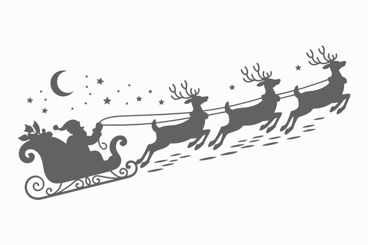 Santa Claus in Sleigh Pulled by Three Reindeer Silhouette vector