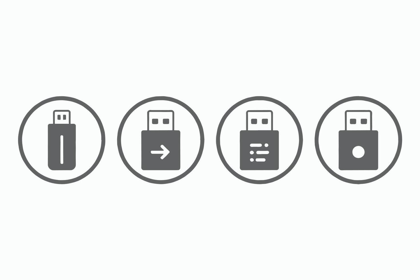 Four USB Flash Drive Icons in Circles Data Transfer vector