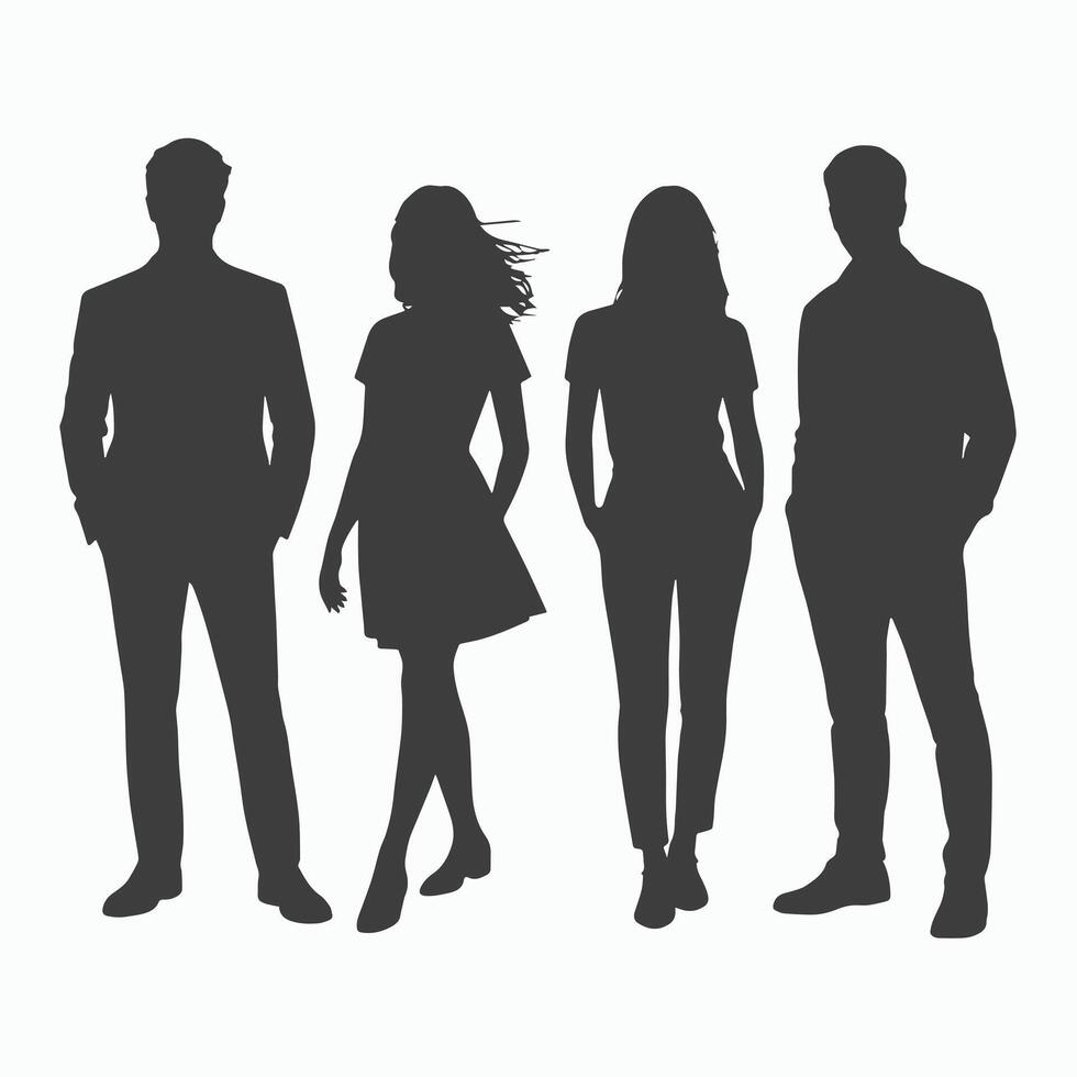 Silhouettes of Two Men and Two Women Standing Together vector
