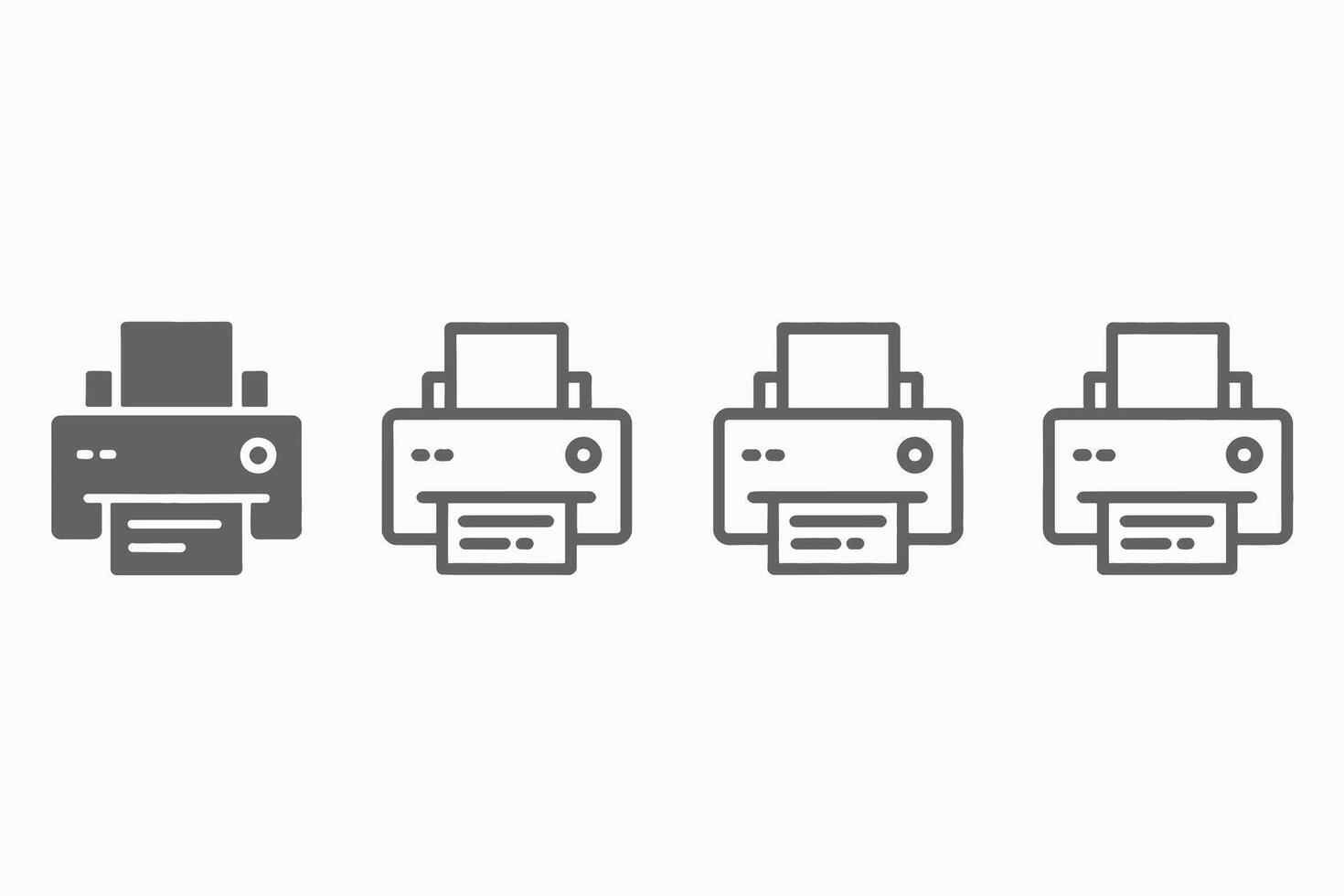 Printer Icons Set Solid Line and Outline Styles vector