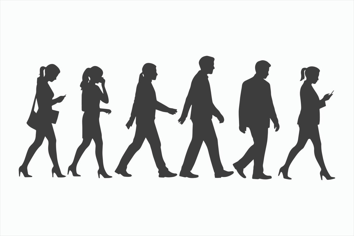 Silhouettes of Business People Walking and Using Technology vector