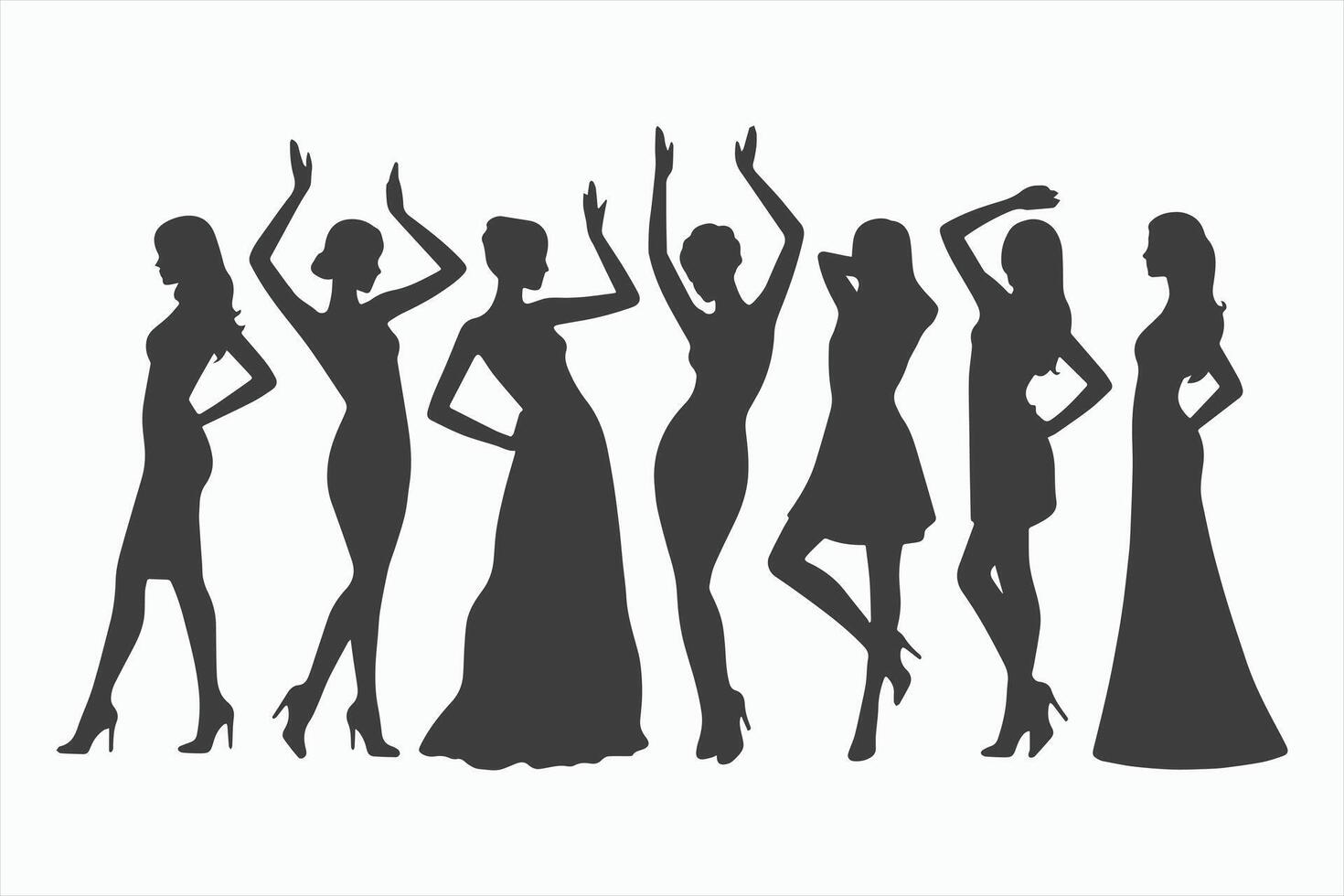 Elegant Silhouettes of Women in Various Poses and Dresses vector