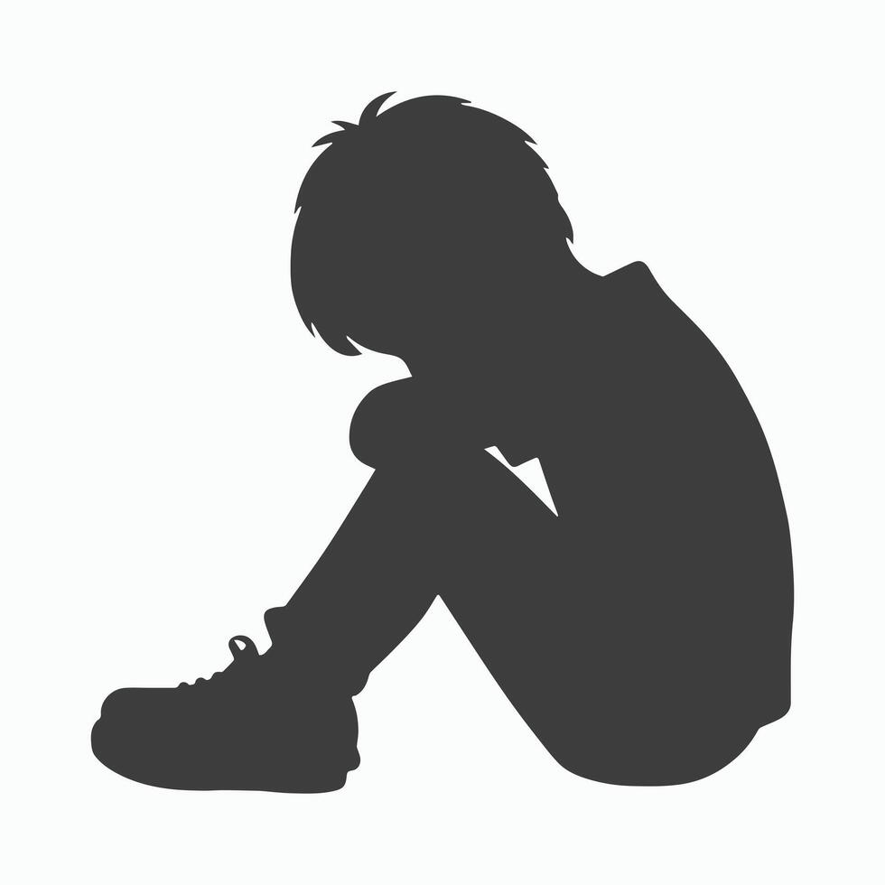 Sad Child Silhouette Sitting Alone Feeling Depressed vector
