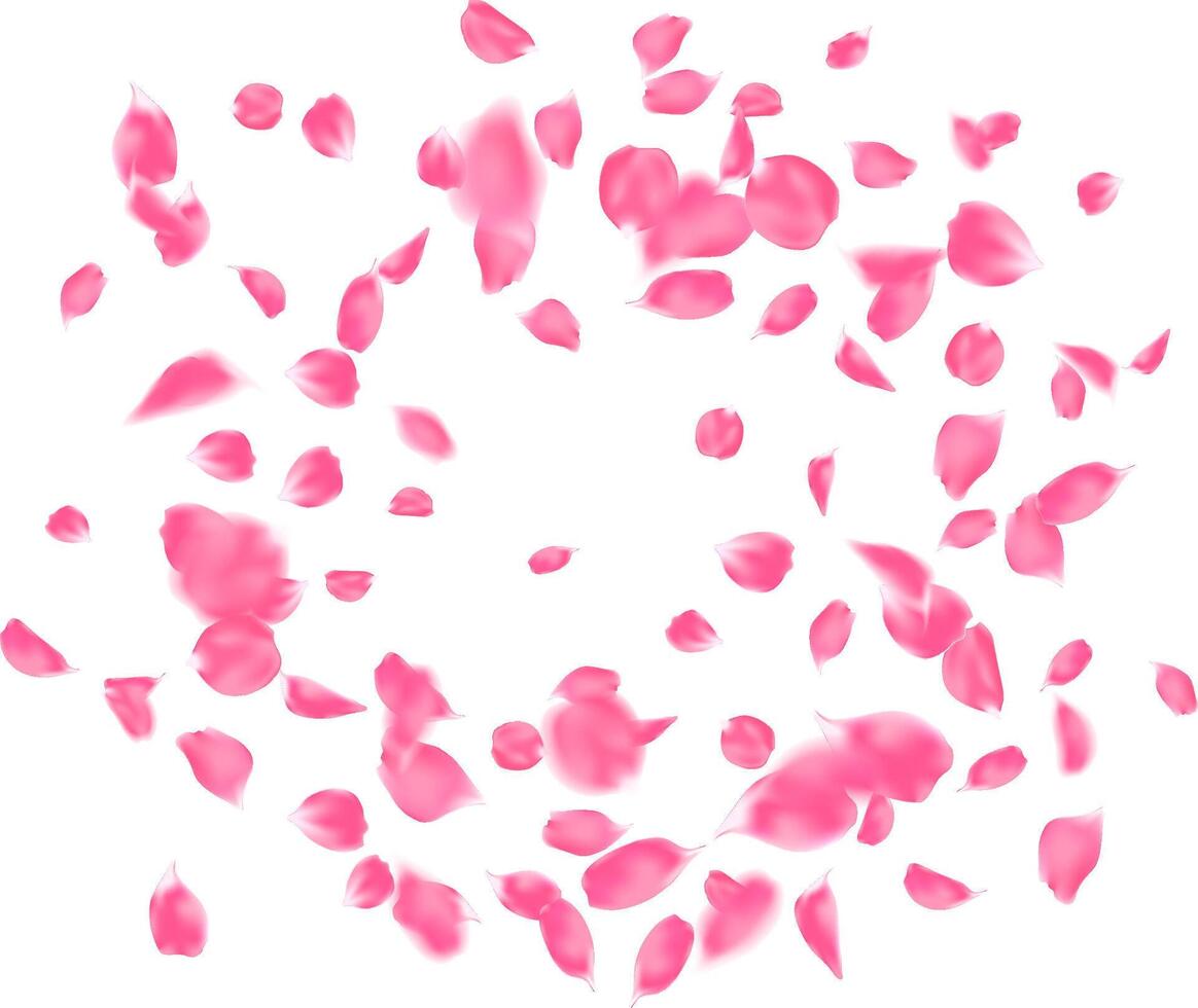 Flying swirl element romantic background with realistic pink rose petals vector