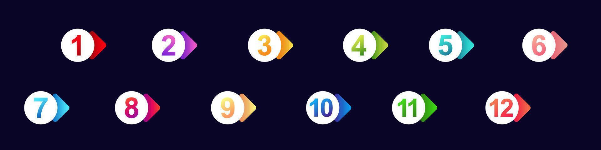 Bullet point icons in bright colors for lists and steps in presentations and infographics vector