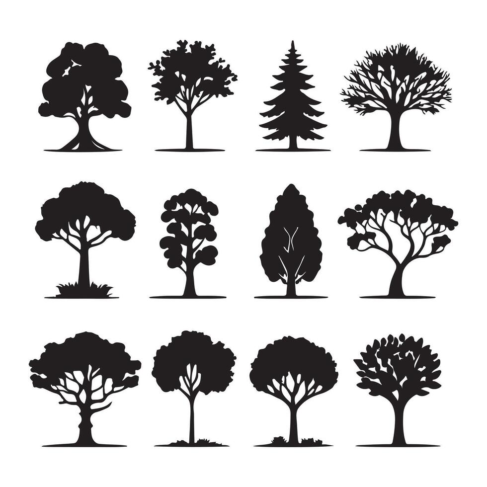 10 Unique Tree Silhouette Vectors Minimal Style Icons for Nature and Forest Design