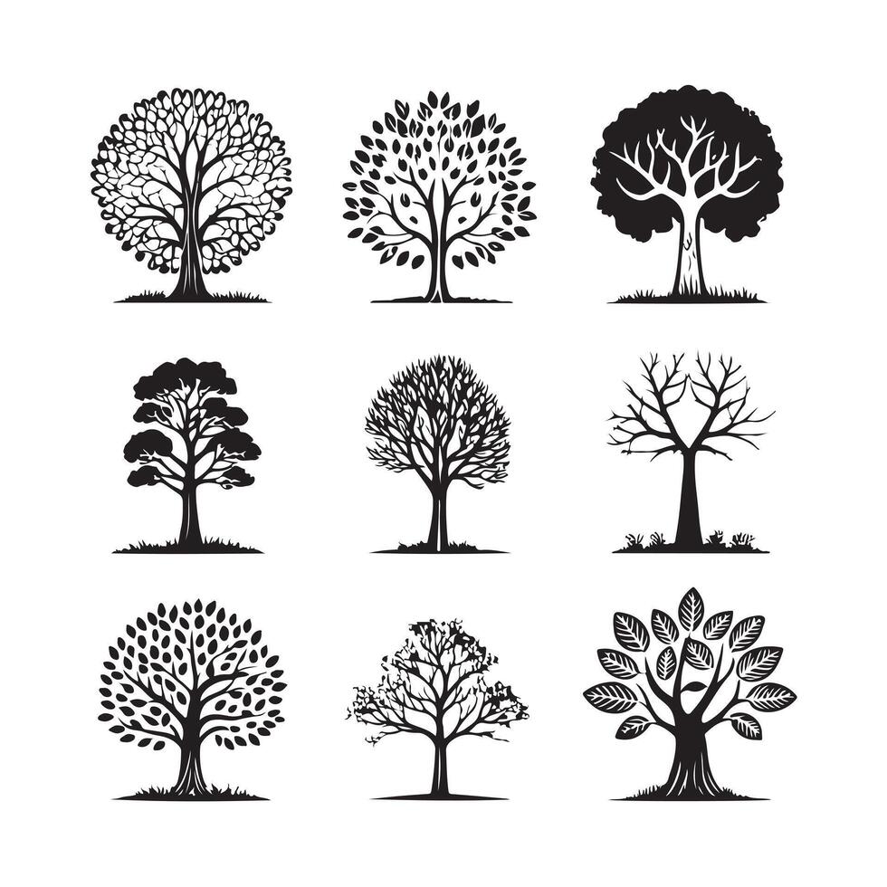 Tree Silhouette Pack Black Minimal Icons for Environmental Concepts vector