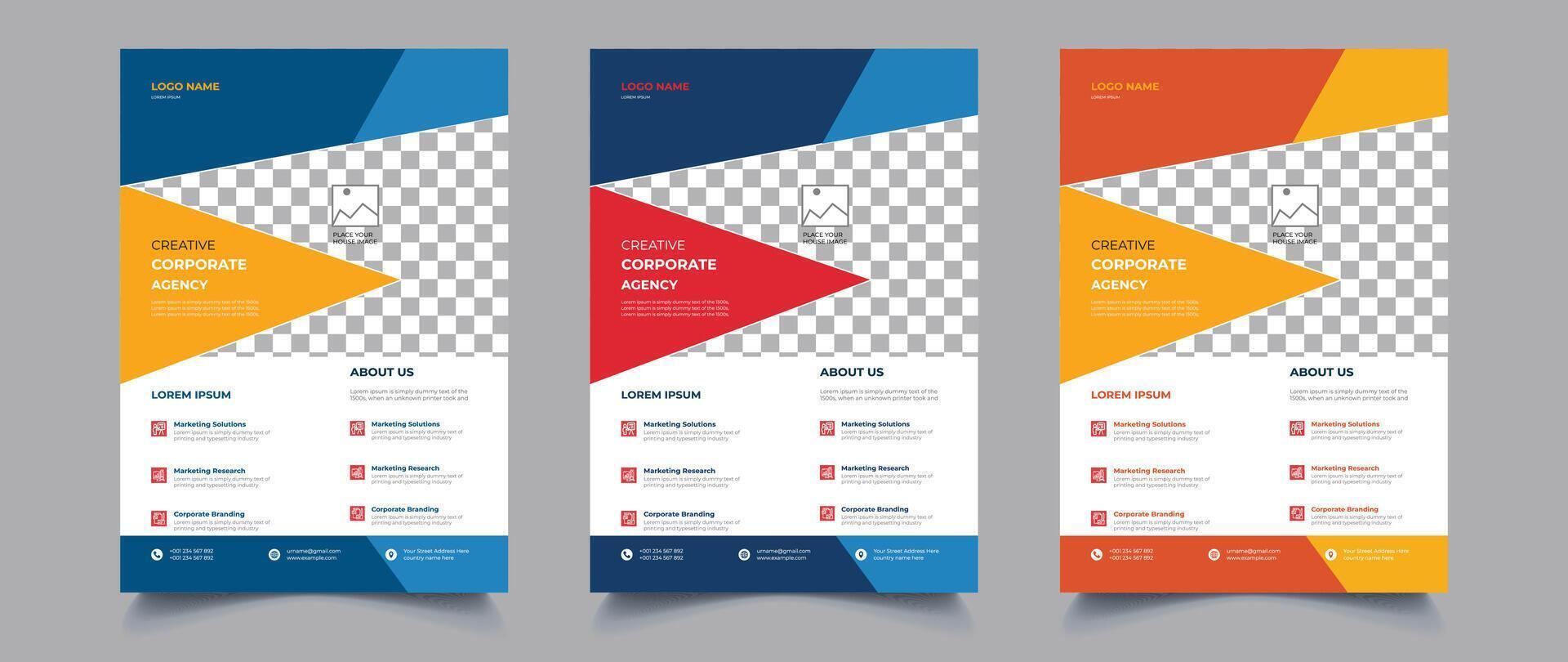 A bundle of 2 template of different colors a4 flyer template, Creative Corporate and Business Flyer Brochure Template Design, template design and modern corporate business flyer design. vector