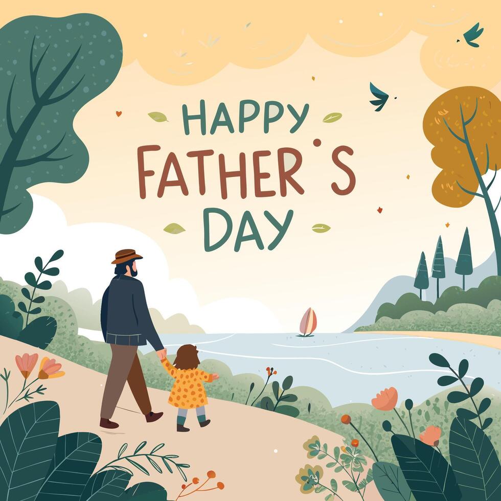 Heart warming, Father's Day Celebratn wiioth Father and Son Embrace, A Happy Fathers Day Scenic Illustration vector