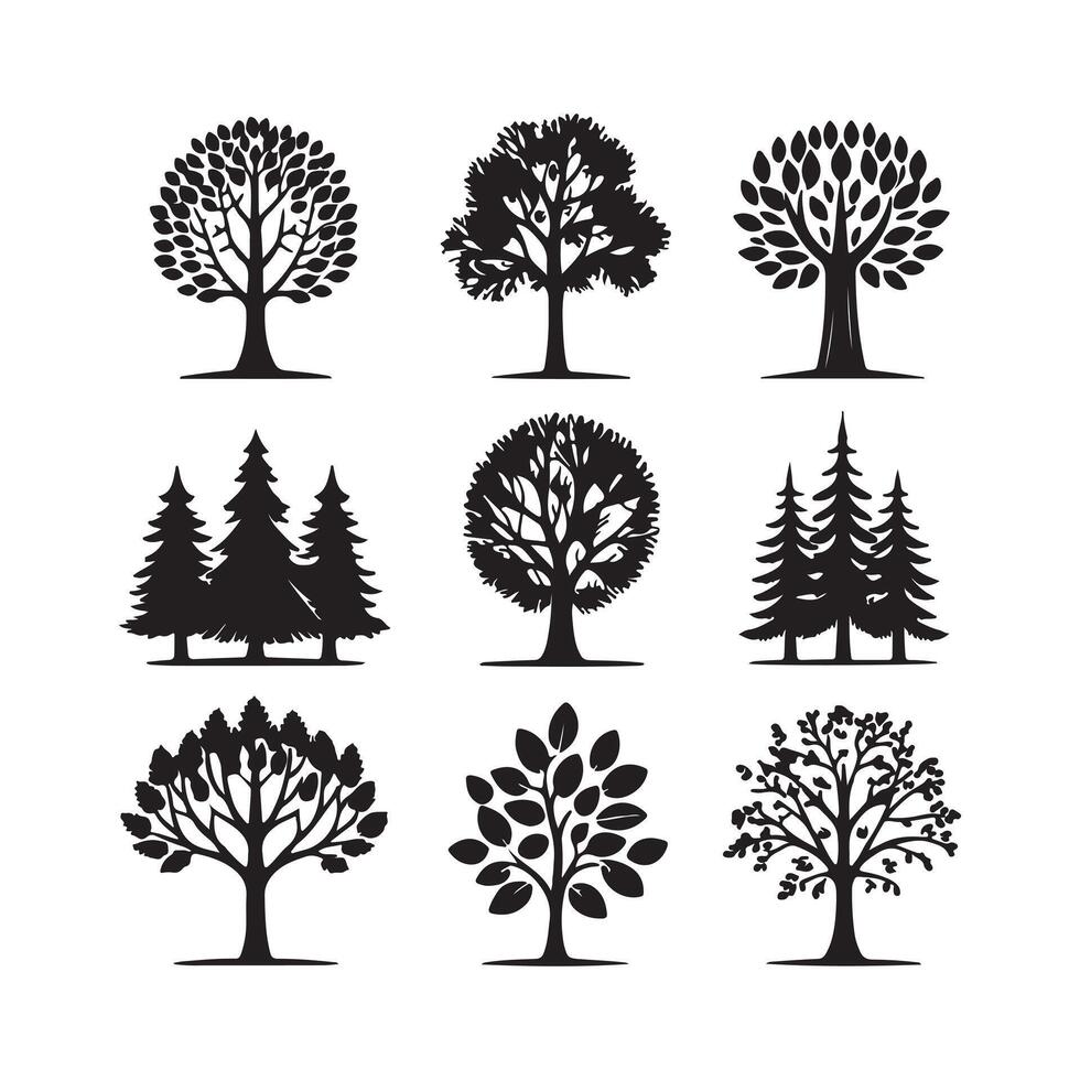 Unique Tree Silhouette Vectors Minimal Style Icons for Nature Forest Design