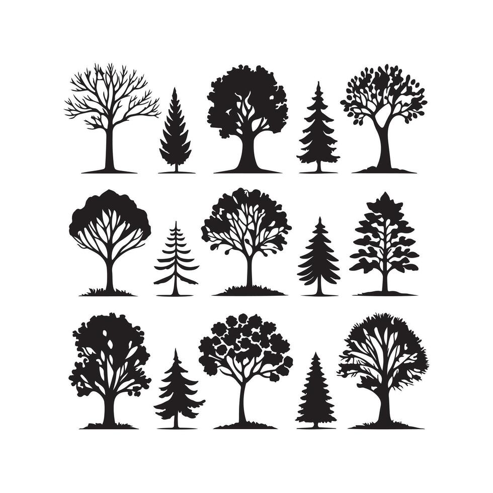 Unique Tree Silhouette Minimal Style Icons for Nature and Forest Design vector