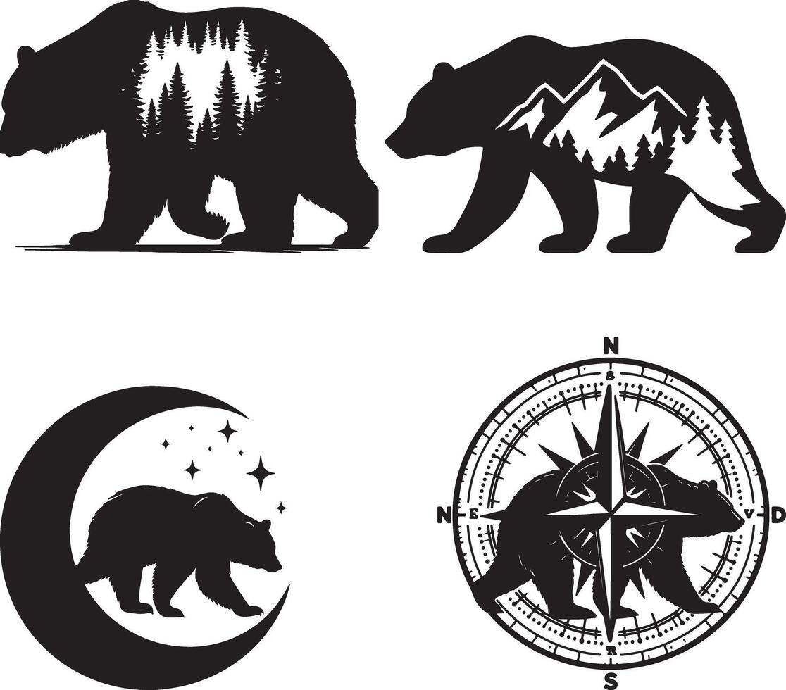 Bear Outline in Silhouette Form for Rustic or Woodland Designs vector