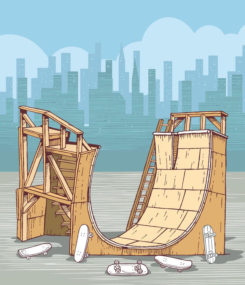 Cartoon style illustration of skateboard ramp. vector