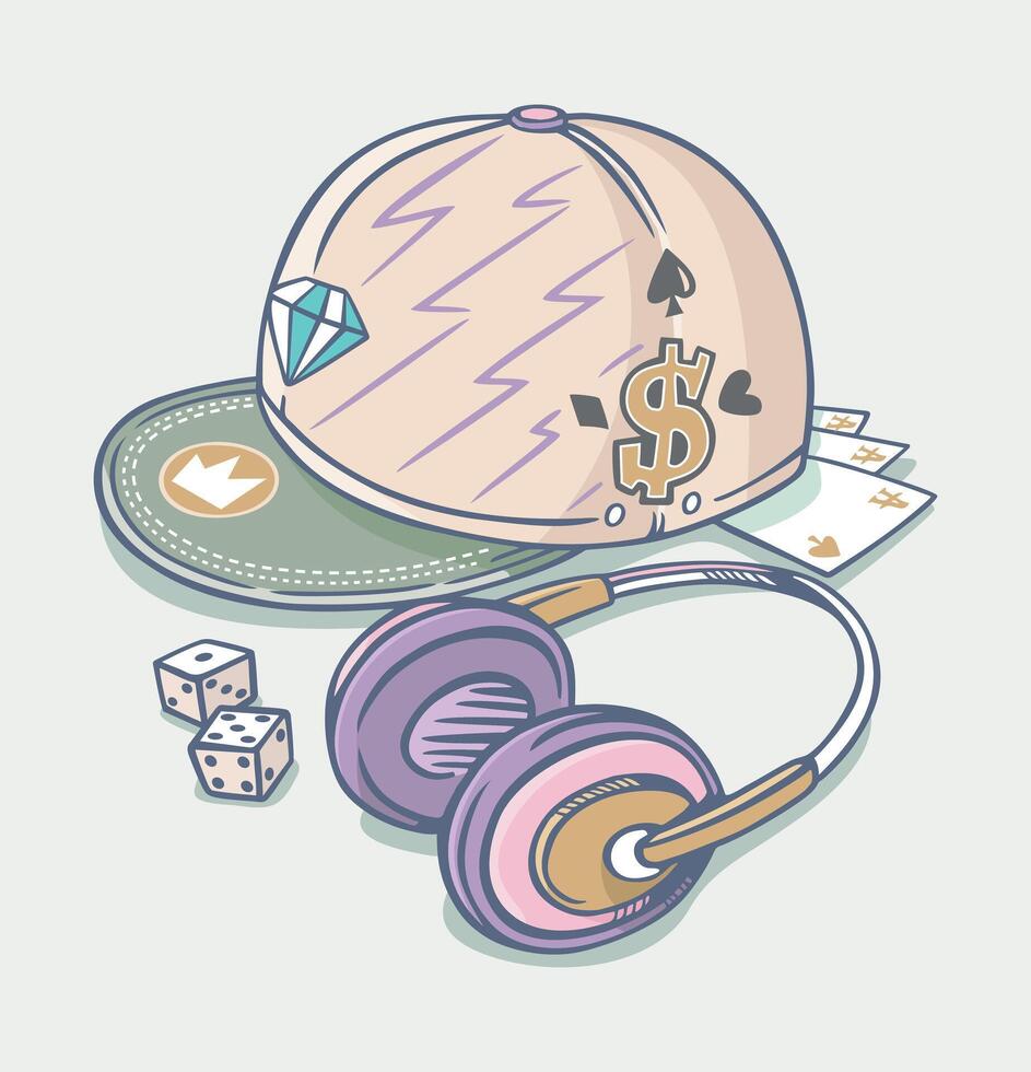 Street style illustration. Art With cap and gambling elements. vector