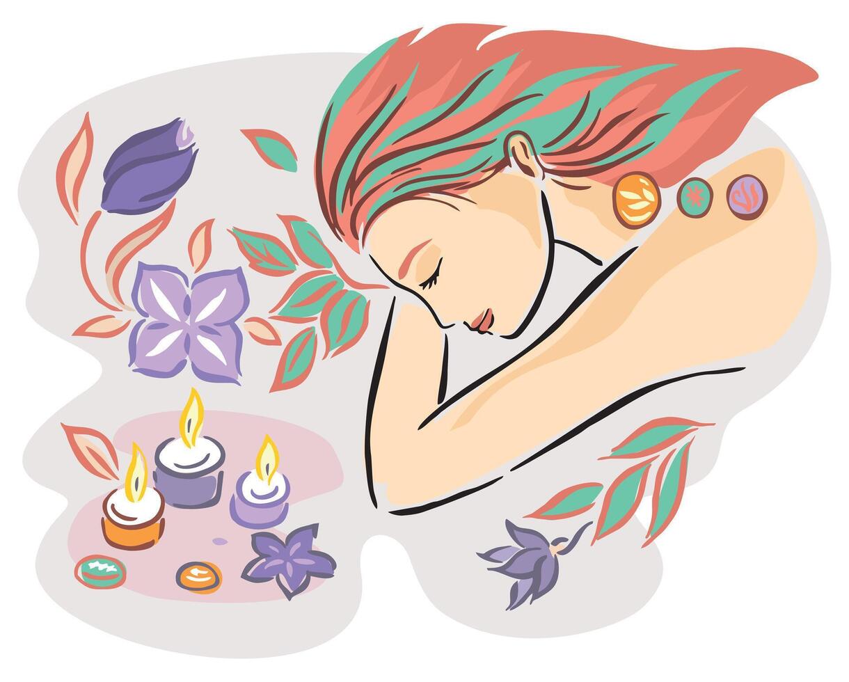 Illustration of holistic therapy with runes. Art is stylized in light and loose strokes. vector