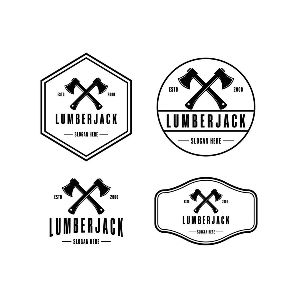 lumberjack axe cross logo design vintage label badge vector