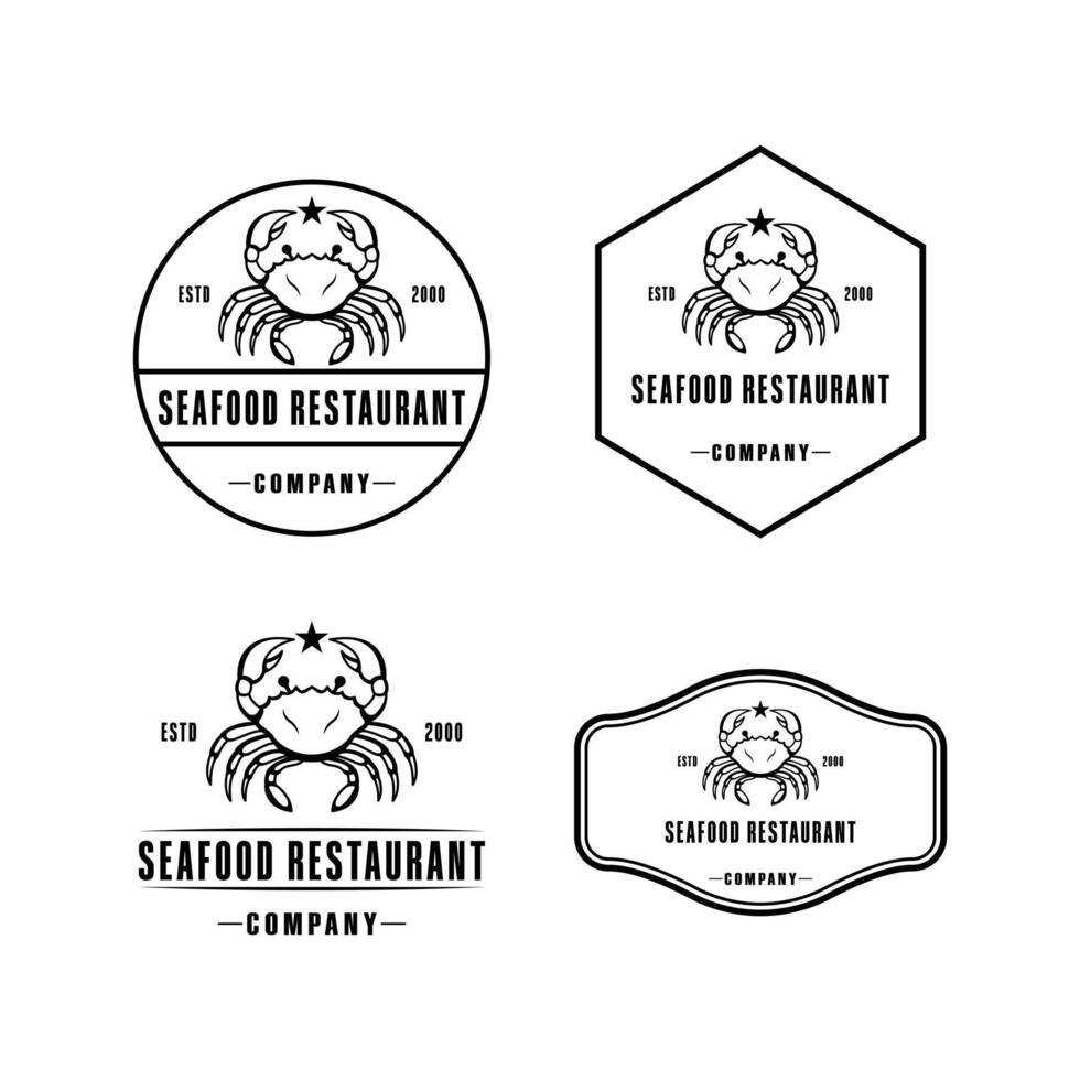 seafood restaurant logo design vintage label with crab icon vector