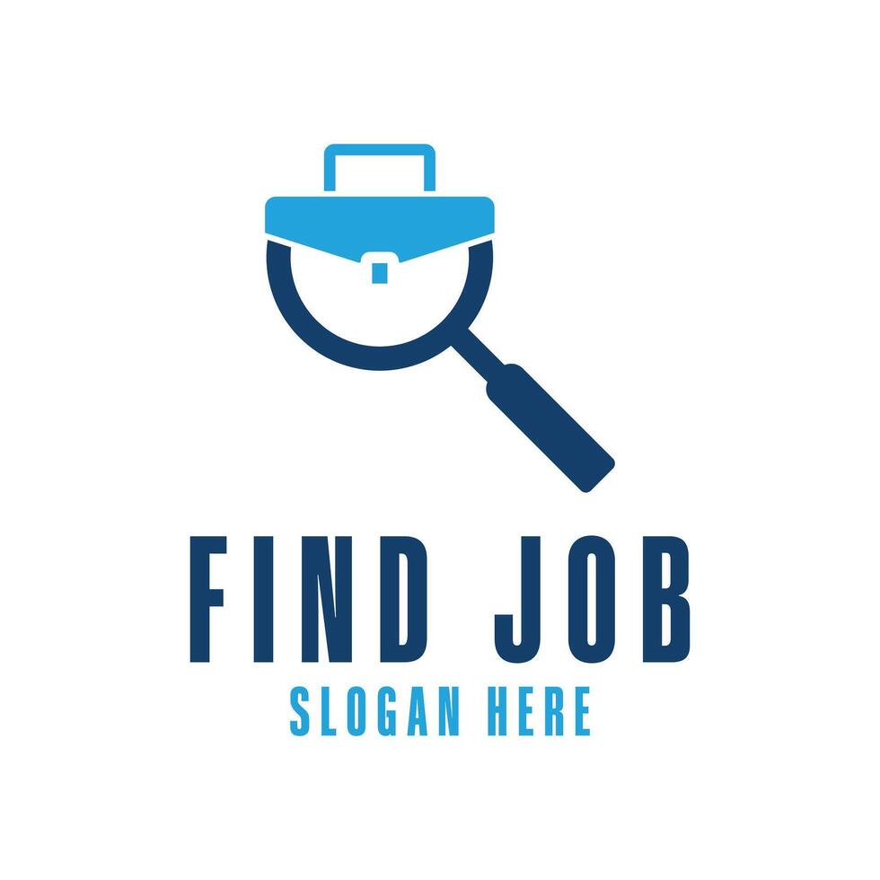 find job logo design concept with magnifying glass and briefcase vector