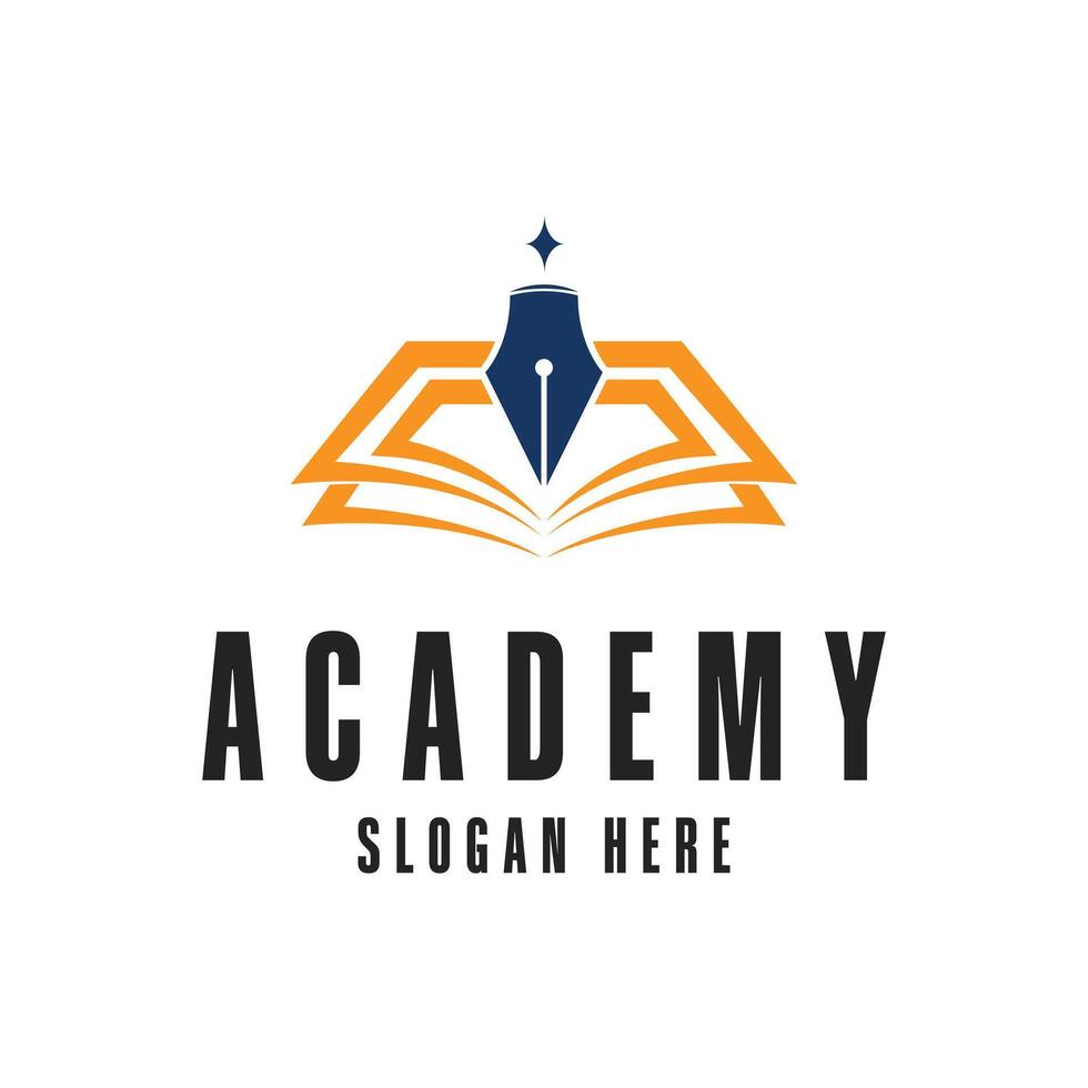 academy logo design concept idea with book and pen vector