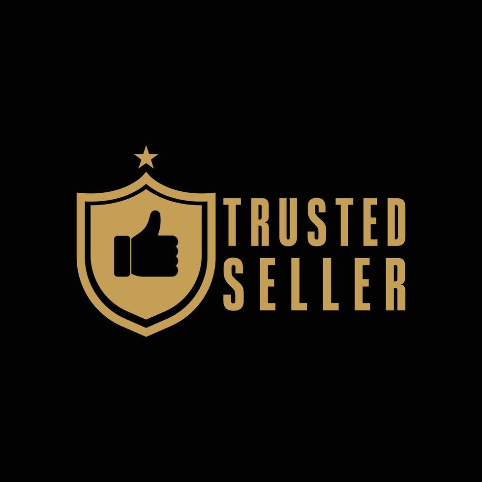 trusted seller logo design shield label badge with thumb up and star vector
