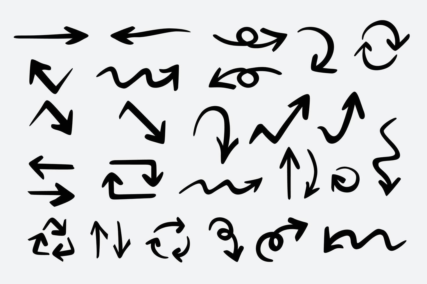 Collecting arrows that are hand-drawn. Simple arrows are set apart on a white background vector