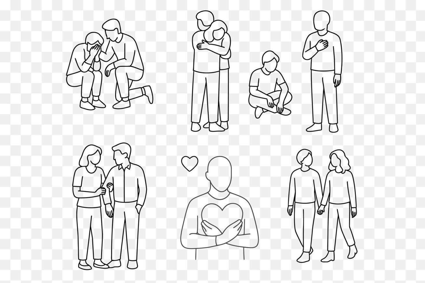 Minimalist Line Art of Emotional Support, Empathy, and Connection vector