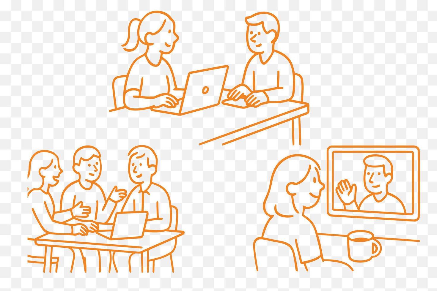 Team meeting, online class, remote collaboration minimalist blue line style vector
