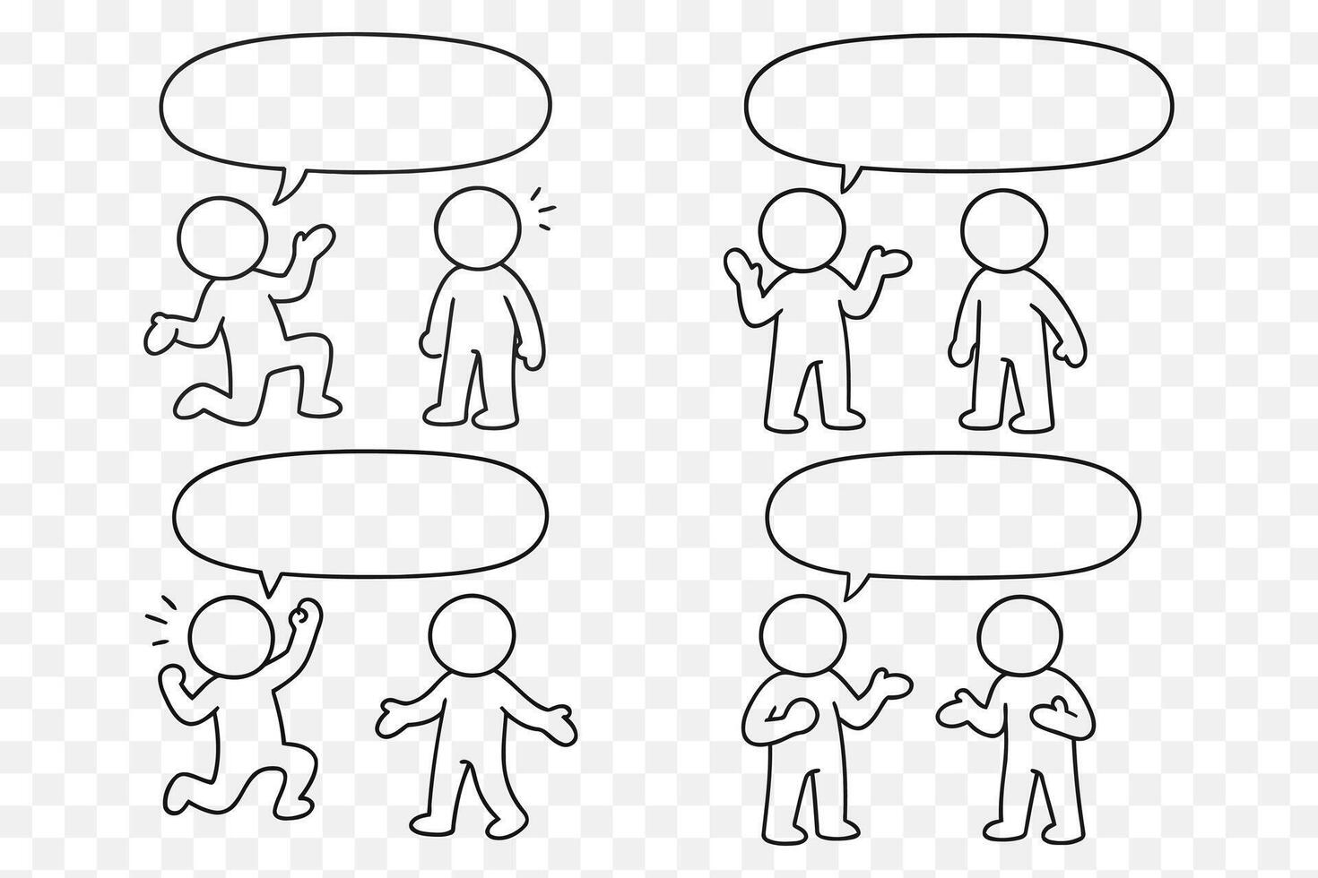 Editable Comic Strip Stick Figure Conversations Reactio4 Panel Meme Template with Blank Speech Bubbles vector
