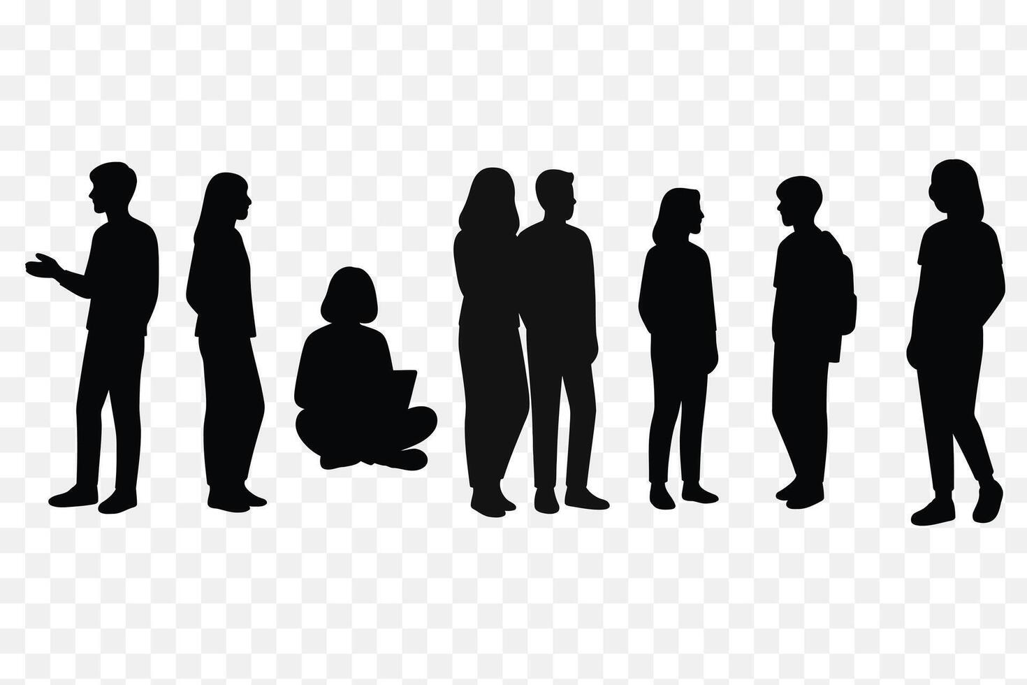 Black Silhouette Set of Casual People Interacting and Studying Modern Group Scenes vector