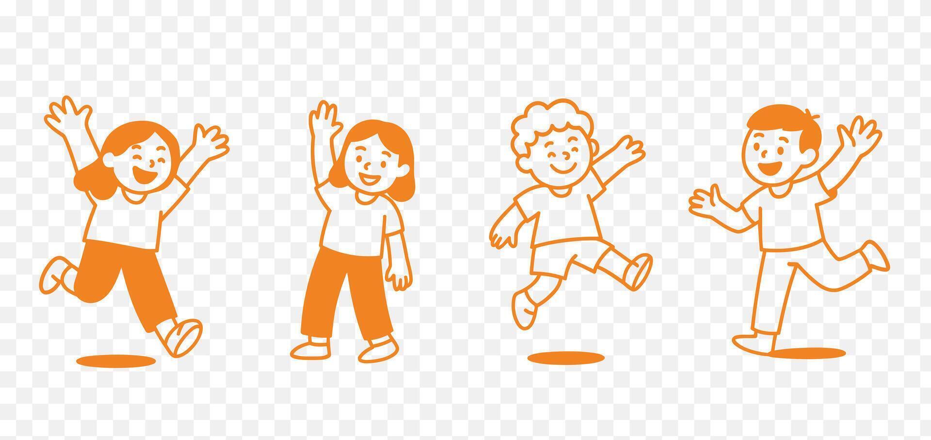 Happy Kids jumping, waving, playing vector