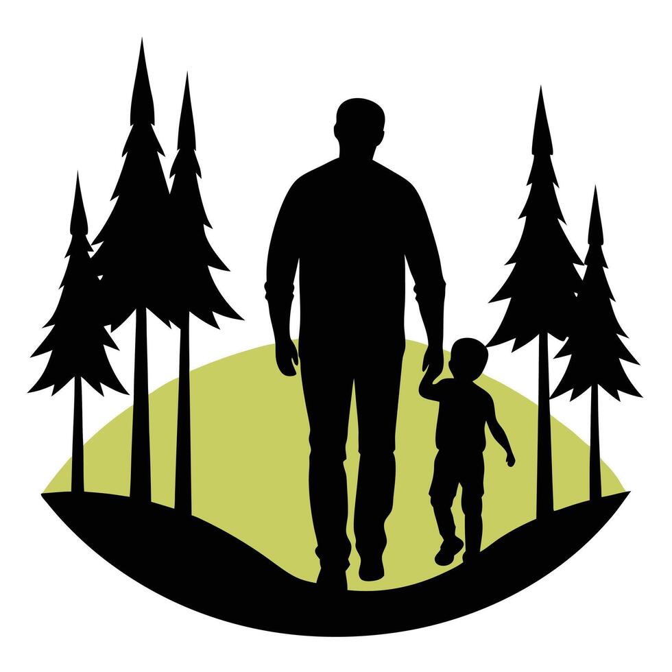 Father and Son Walking in Nature Silhouette vector