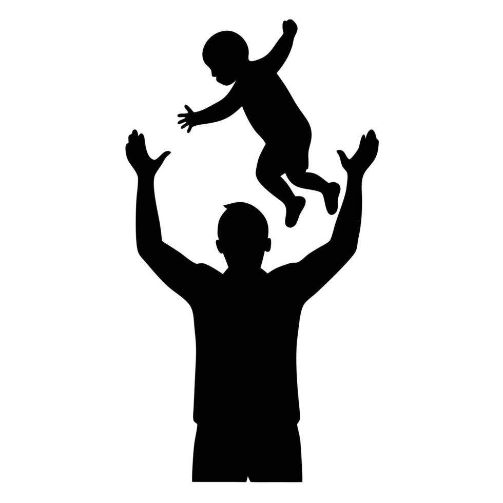 Dad Catching Baby Silhouette on White vector