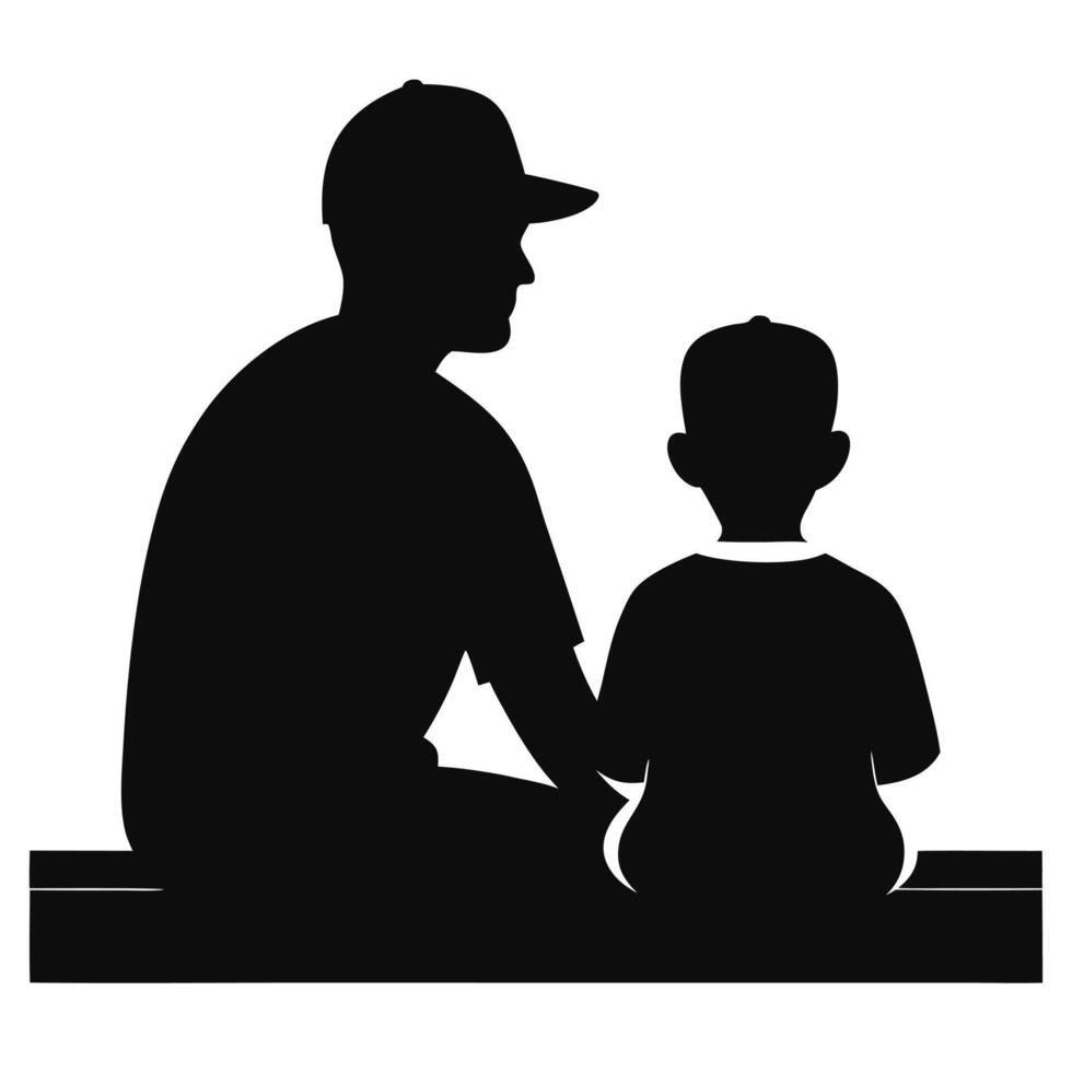 Father and Son Sitting Together Silhouette vector