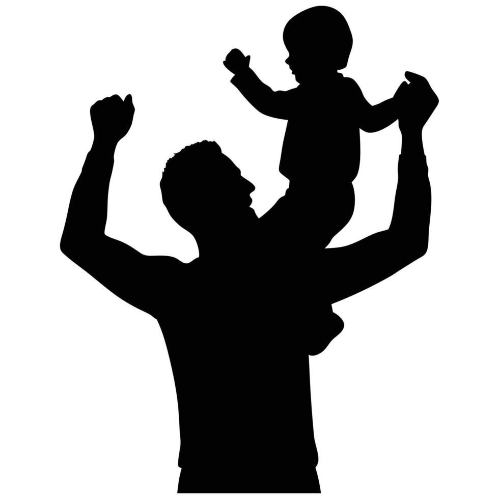 Father Carrying Child on Shoulders Joyful Family Moment vector
