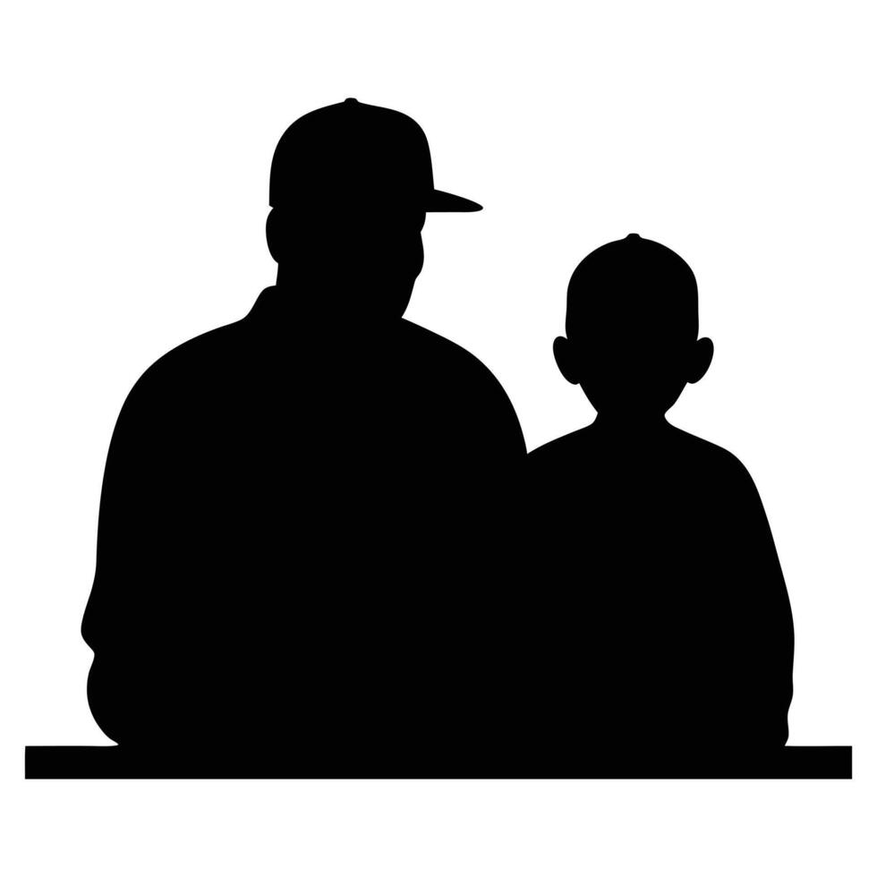 Father and Son Sitting Close Silhouette vector
