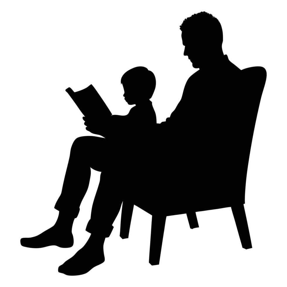 Father and Child Reading Together in an Armchair Silhouette vector