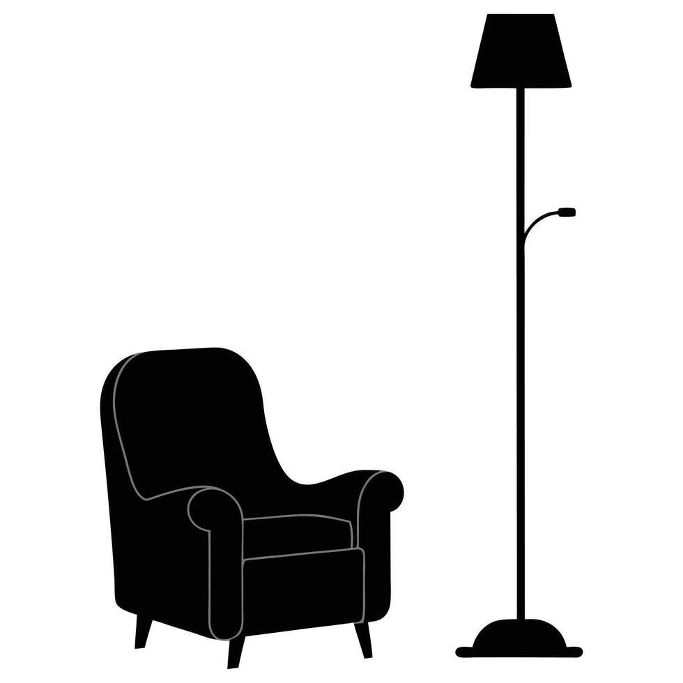 Armchair and Lamp Silhouette Minimalist Interior vector