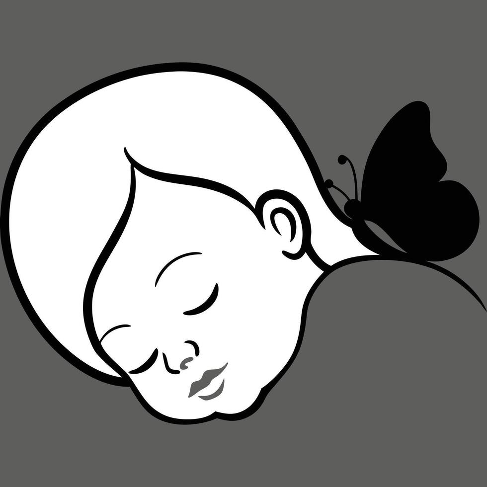 Sleeping Child with Butterfly Minimalist Design vector