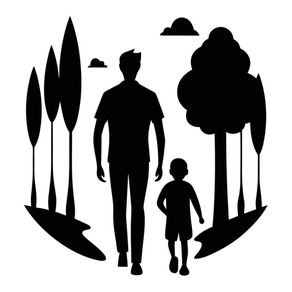 Father and Son in the Park Silhouette vector