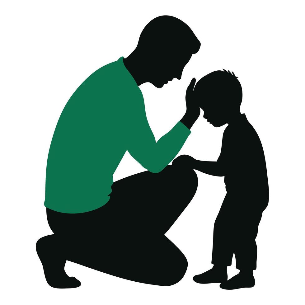 Father Comforting Child Hand on Head vector
