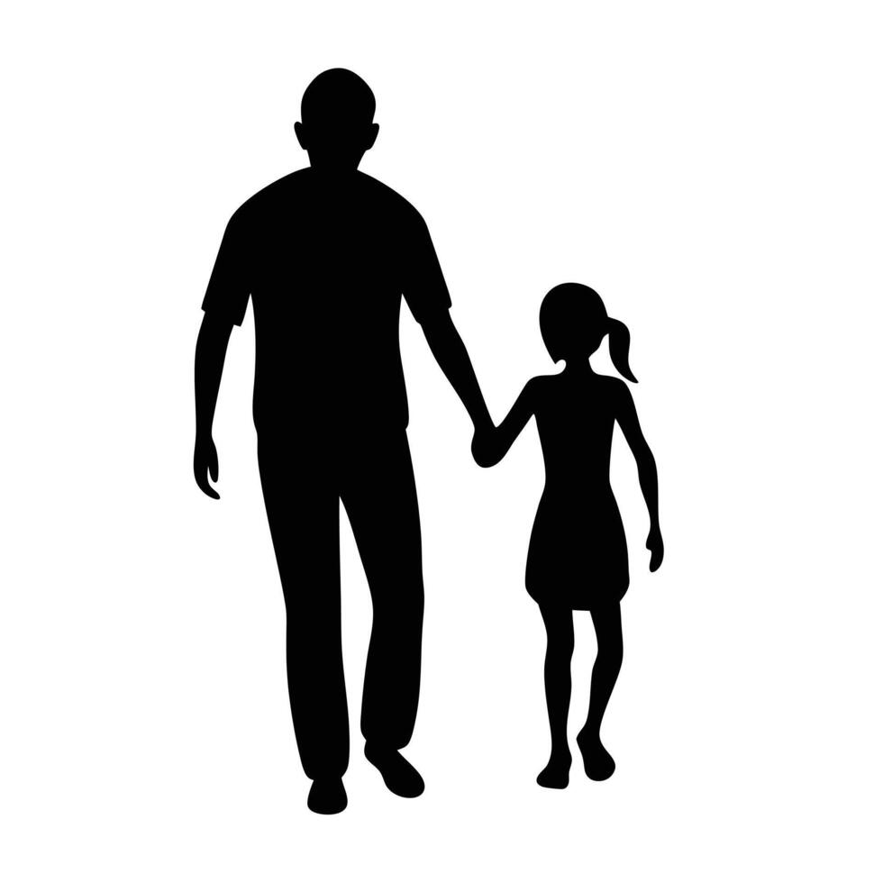 Father and Daughter Holding Hands Walking Silhouette vector