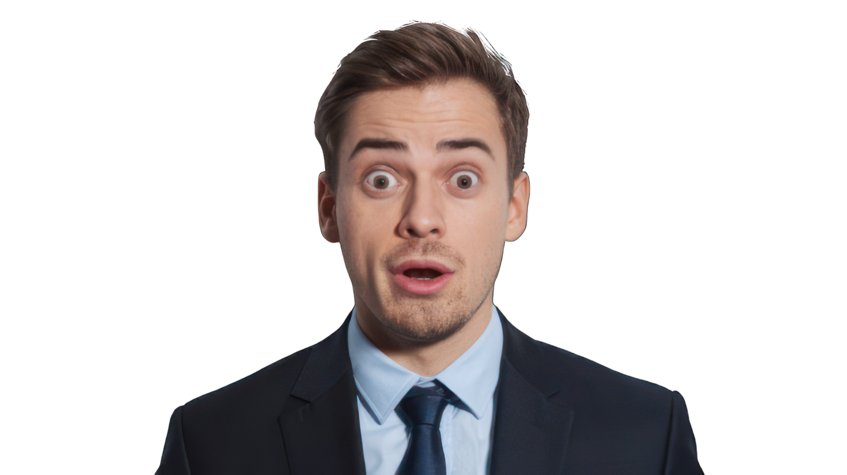 A man in a suit and tie is making a surprised face png