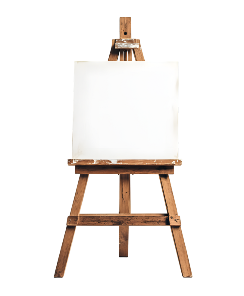 Blank white canvas on wooden easel png